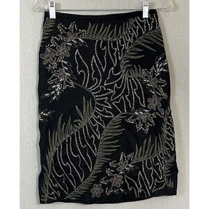 French Connection Women's Black Cotton Skirt Embroidered Beaded Sequins Size 4
